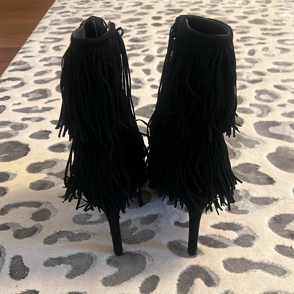 Black Suede Fringe Sam Edelman Booties - Picture 4 of 7
